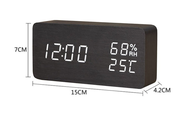 Baby Room Humidity Alarm Clock Wooden Clock Led Luminous Silent Alarm Clock Multifunctional Electronic Clock